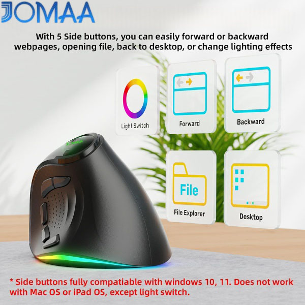 Vertical Mouse Dpi 4000 - เมาส์ไร้สายแนวตั้งแบบชาร์จได้ 2.4G&บลูทูธ โหมดคู่ RGB พร้อมปุ่มด้านข้าง 5