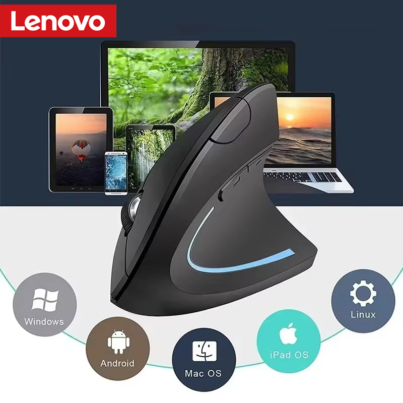 Vertical Mouse Rechargeable Bluetooth - เมาส์แนวตั้งไร้สายของเลโนโวแบบชาร์จได้ ด้ามจับด้านข้างแบบปรับแต่งได้ตามหลักสรีรศาสตร์บลูทูธ 2.4G เมาส์คอมพิวเตอร์สำหรับเล่นเกมแบบเงียบ