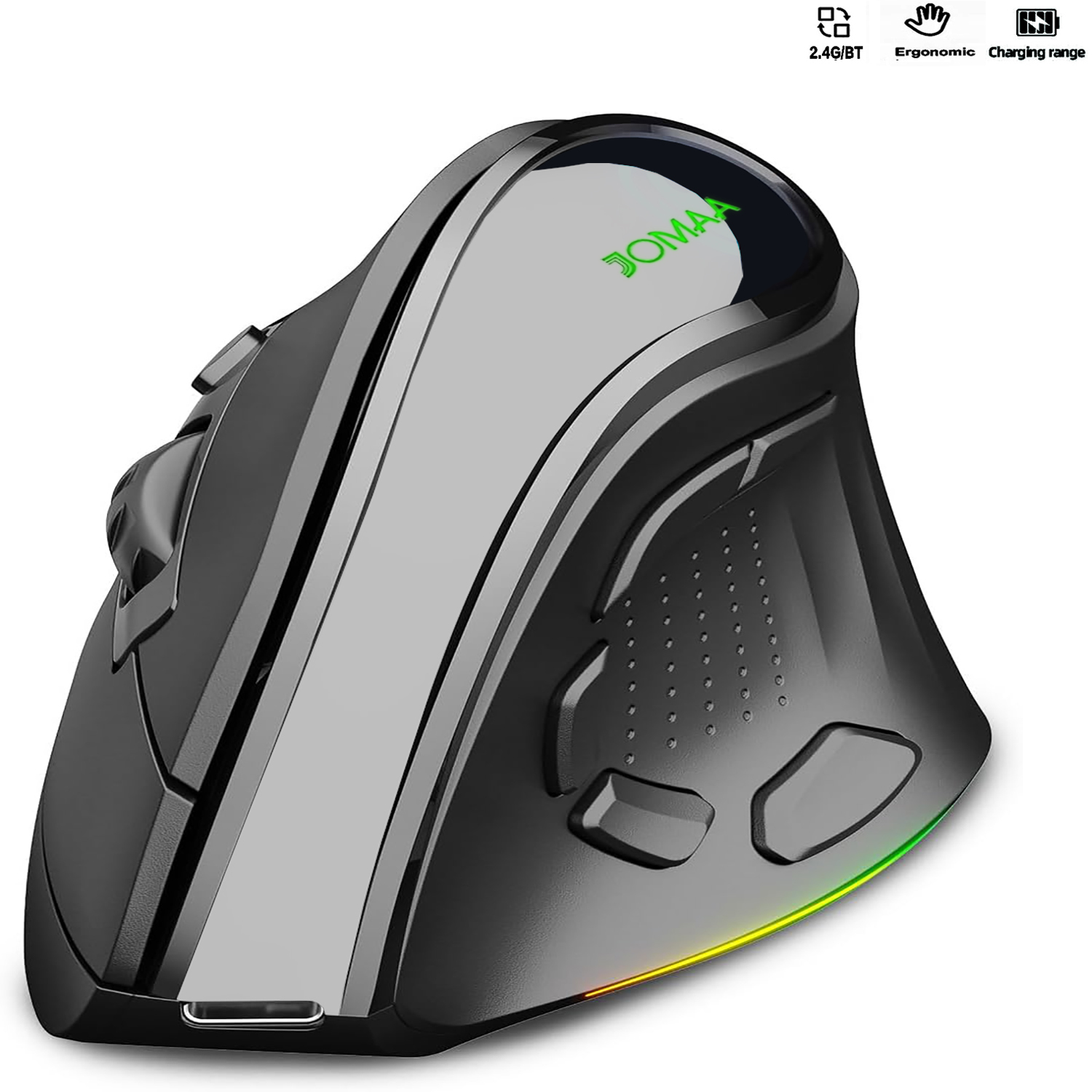 Vertical Mouse Rechargeable Bluetooth - เม้าส์ไร้สาย2.4G โหมดคู่ตามหลักสรีรศาสตร์4000 DPI 9ปุ่ม RGB แบ็คไลท์เมาส์ไร้สายแบบชาร์จไฟได้สำหรับเดสก์ท็อป