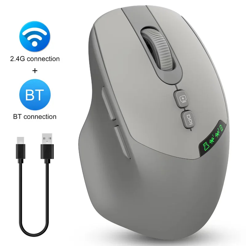 Ergonomic Mouse 2.4G Silent Click - เมาส์ไร้สายแบบเงียบสองโหมด 2026 รองรับบลูทูธและ2.4G ปรับค่าDPIได้ พร้อมหน้าจอแสดงแบตเตอรี่ ดีไซน์ตามหลักสรีรศาสตร์