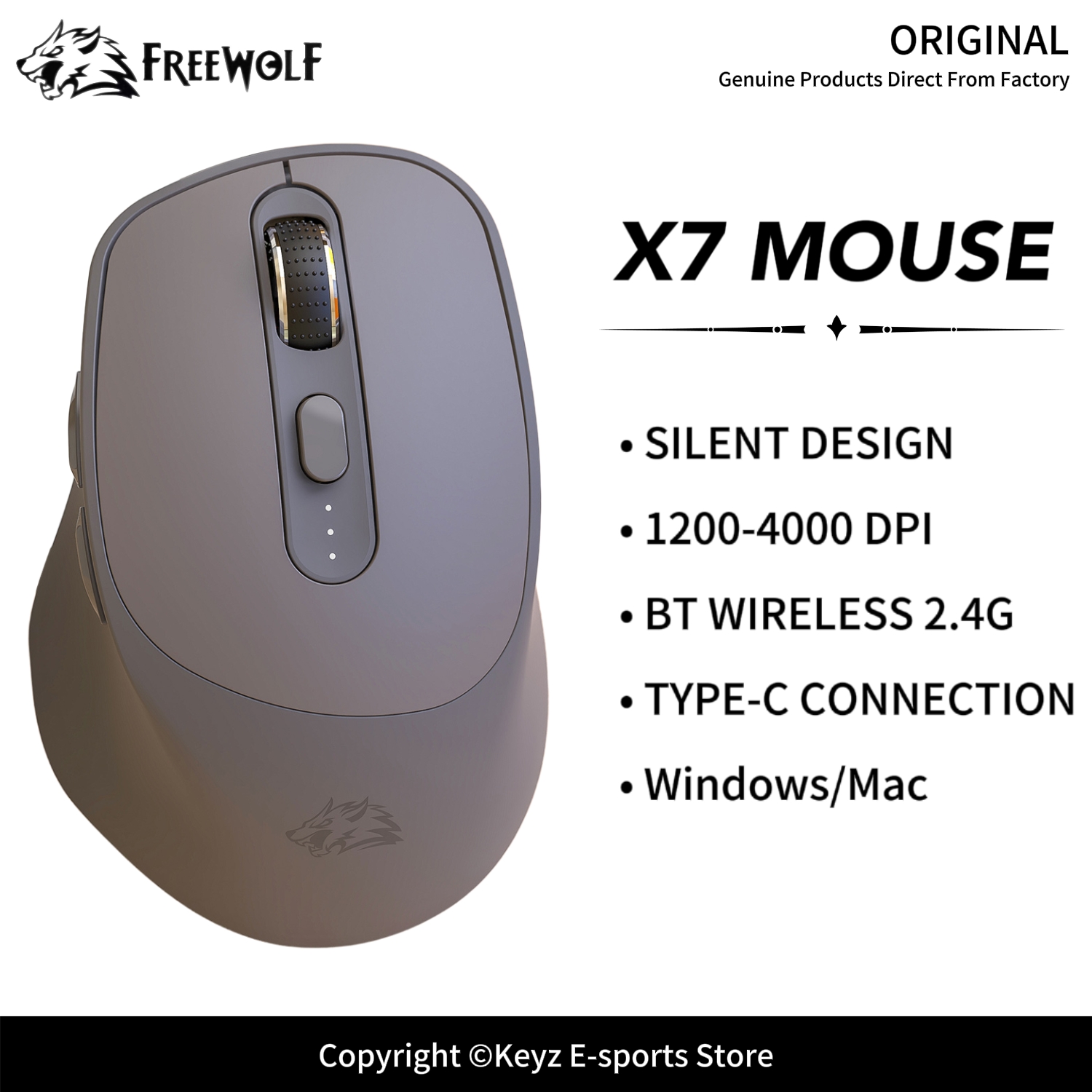 Ergonomic Mouse 2.4G Silent Click - FREEWOLF X7 เมาส์ไร้สายแบบสองโหมด คลิกเงียบ การเชื่อมต่อบลูทูธ 2.4G