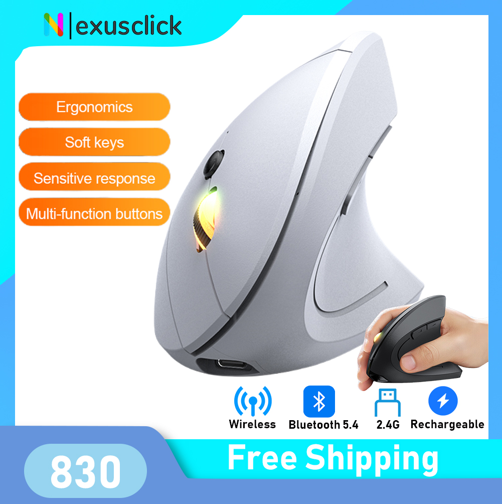 Vertical Mouse Left Handed - เมาส์ไร้สายบลูทูธ 2.4GHz แบบชาร์จได้ เมาส์แนวตั้งตามหลักสรีรศาสตร์ ปรับความละเอียดได้ 1600DPI