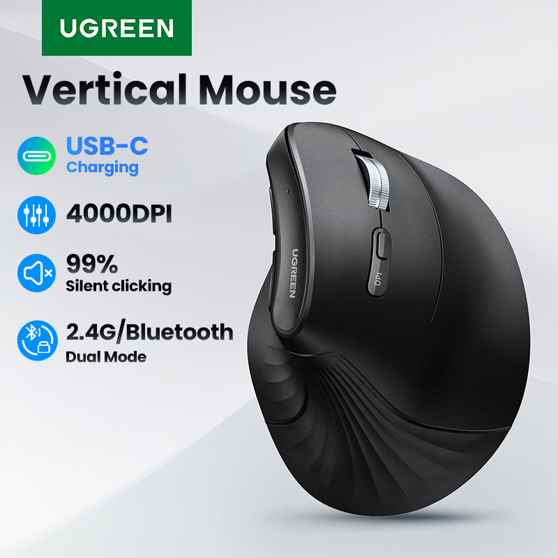 Vertical Mouse Dpi 4000 - Ugreens เม้าส์ไร้สาย Bluetooth5.0ไร้สาย2.4G, ปุ่มปิดเสียง4000DPI 6ปุ่มสำหรับ Macbook