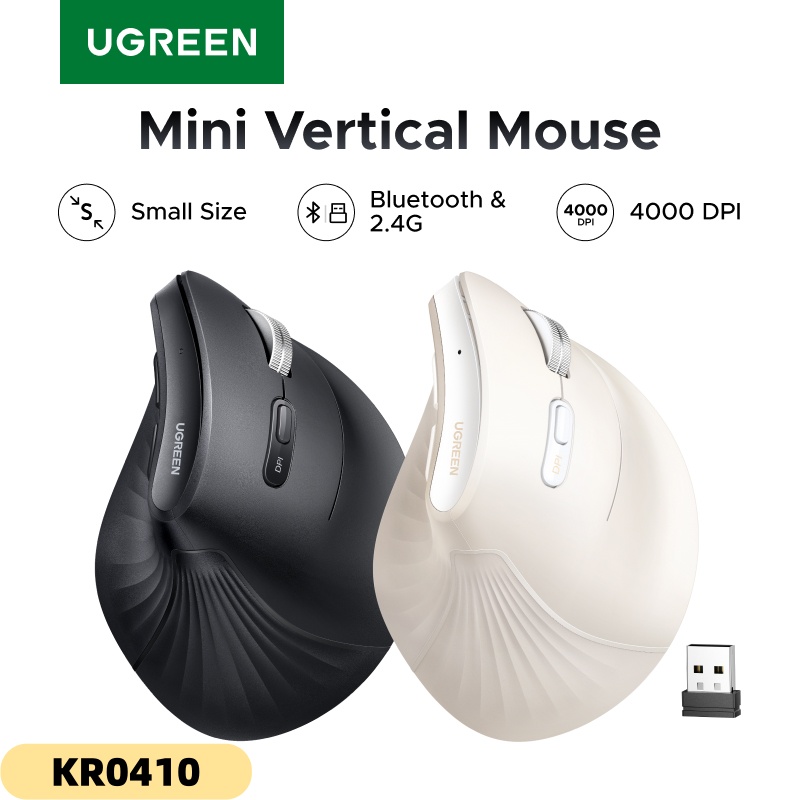 Vertical Mouse Small Hand - UGREEN เมาส์แนวตั้งไร้สายขนาดเล็กบลูทูธ 5.0 2.4G ตามหลักสรีรศาสตร์ 4000DPI