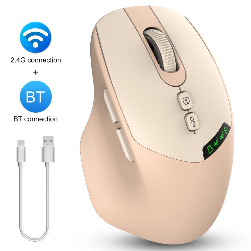 Vertical Mouse Rechargeable Bluetooth - เมาส์ไร้สายแบบสองโหมด บลูทูธ 2.4G ชาร์จซ้ำได้ ออกแบบตามหลักสรีรศาสตร์ ปรับค่า