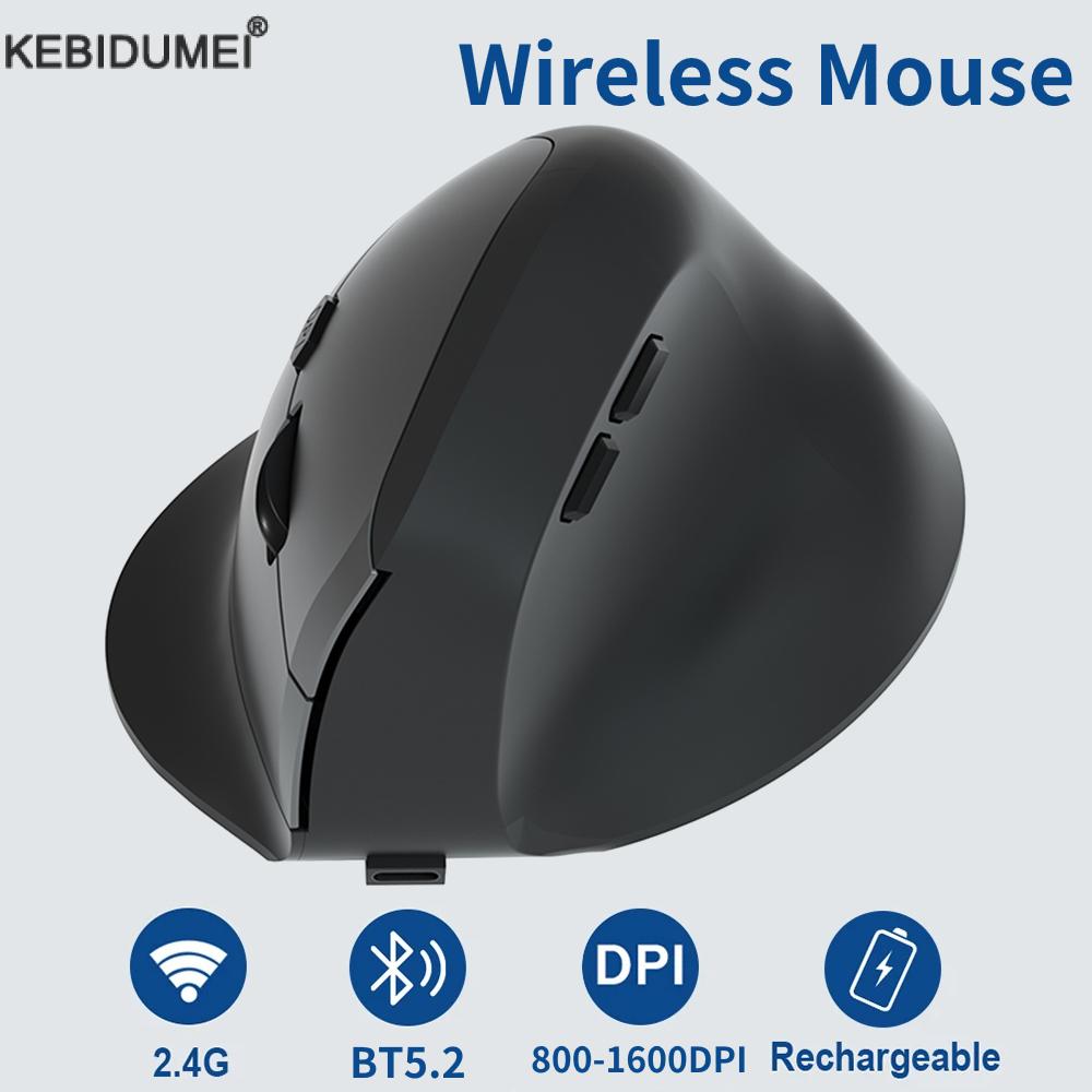 Vertical Mouse Rechargeable Bluetooth - เมาส์ไร้สายแบบชาร์จไฟได้บลูทูธ2.4G เมาส์ USB 1600dpi 6ปุ่มปิดเสียงสำหรับแท็บเล็ต MacBook