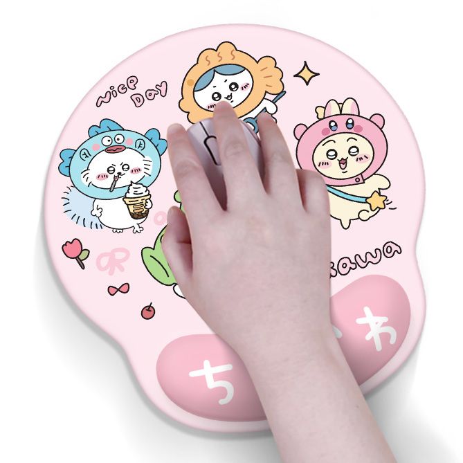 Ergonomic Mouse Pad With Wrist Support - แผ่นรองเมาส์ลายอนิเมะ Chiikawa Usagi น่ารัก รองรับข้อมือตามหลักสรีรศาสตร์ แผ่นรองโต๊ะกันลื่น