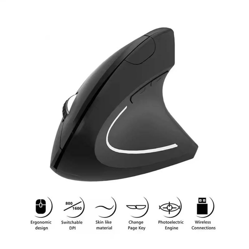 Vertical Mouse Left Handed - 2.4G เมาส์ไร้สายแนวตั้ง ออกแบบตามหลักสรีรศาสตร์ สำหรับมือขวา ไร้เสียง น้ำหนักเบา