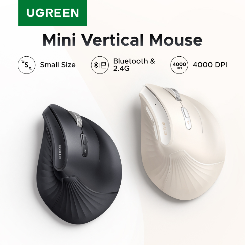 Vertical Mouse Left Handed - UGREEN มินิเมาส์แนวตั้งไร้สายบลูทูธ 5.0 2.4G ตามหลักสรีรศาสตร์ 4000DPI