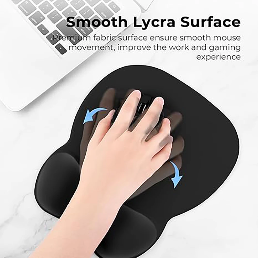 Ergonomic Mouse Pad With Wrist Support - แผ่นรองเมาส์พร้อมที่รองรับข้อมือ, แผ่นรองเมาส์ตามหลักสรีรศาสตร์พร้อมที่วางข้อมือเมมโมรีโฟมและอุปกรณ์โต๊ะทํางานฐานกันลื่น-สีดํา