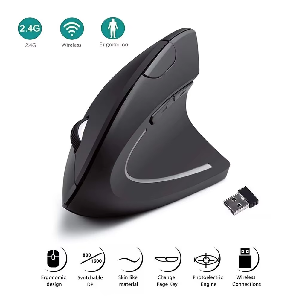 Ergonomic Vertical Mouse Wireless - เมาส์แนวตั้ง ออกแบบตามหลักสรีรศาสตร์ เมาส์ออปติคอลไร้สาย 2.4GHz ปรับ DPI