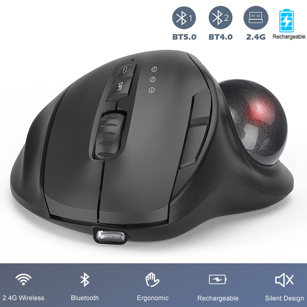 Jomaa สีดํา 2.4G + บลูทูธไร้สา - Ergonomic Mouse Trackball Thumb บทวิจารณ์และราคา