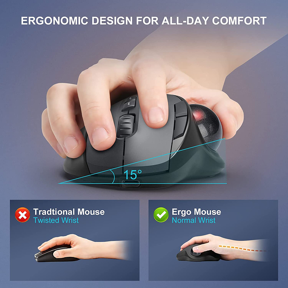 Jomaa สีดํา 2.4G + บลูทูธไร้สา - Ergonomic Mouse Trackball Thumb บทวิจารณ์และราคา