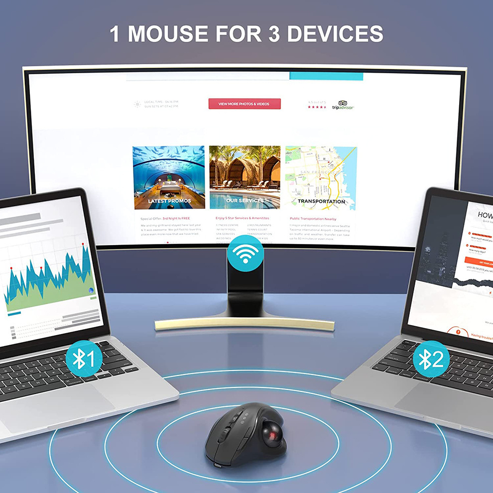 Jomaa สีดํา 2.4G + บลูทูธไร้สา - Ergonomic Mouse Trackball Thumb บทวิจารณ์และราคา