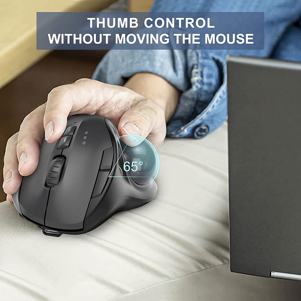 Jomaa สีดํา 2.4G + บลูทูธไร้สา - Ergonomic Mouse Trackball Thumb บทวิจารณ์และราคา