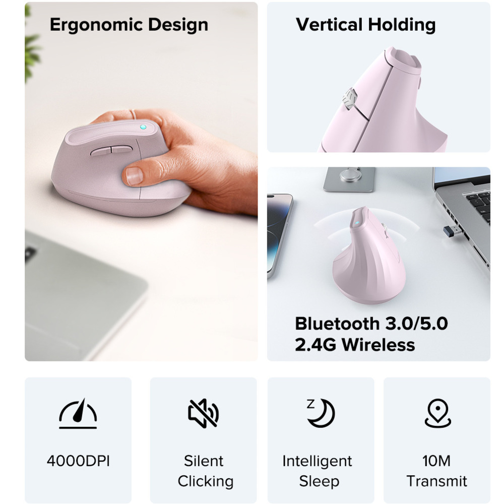 2.4G + บลูทูธ Dual-Mode Wirele - Vertical Mouse Dpi 4000 บทวิจารณ์และราคา