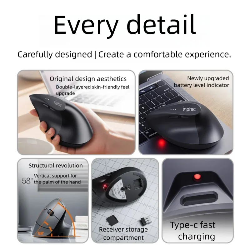 เมาส์ไร้สาย Inphic X9 PRO แบบต - Vertical Mouse Small Hand บทวิจารณ์และราคา