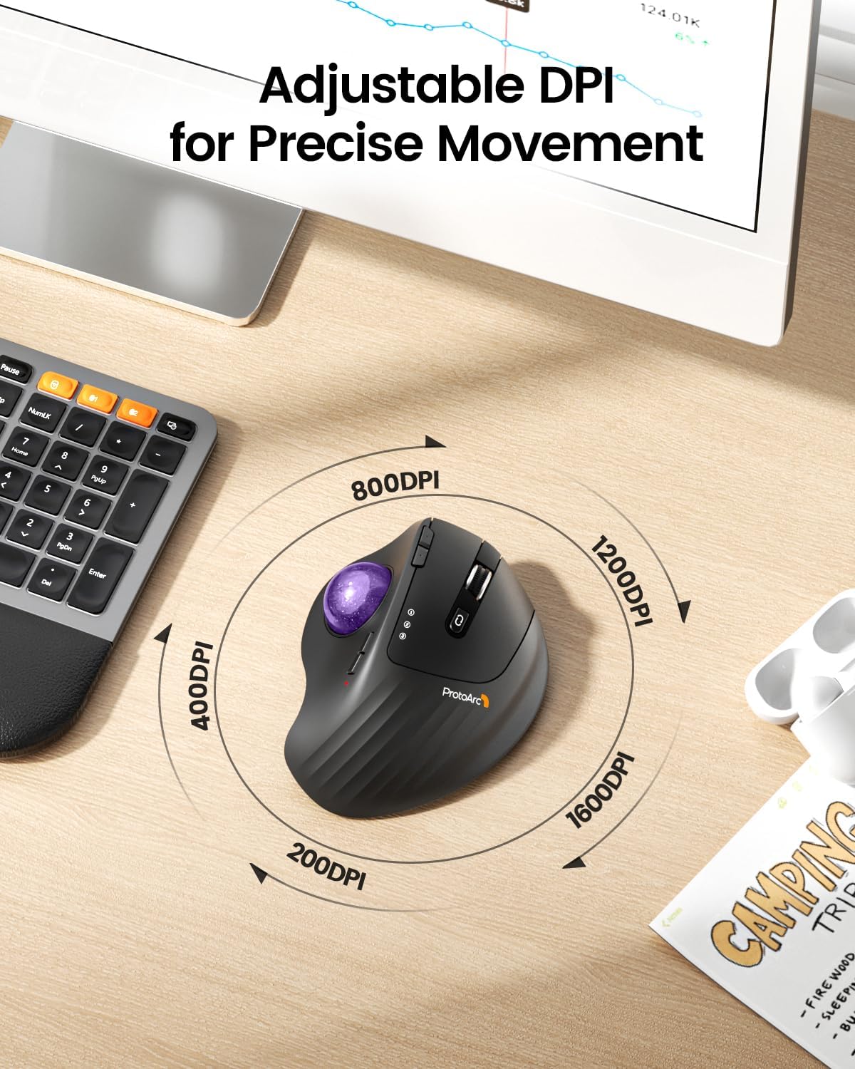 เมาส์แทร็กบอลไร้สาย ProtoArc,  - Ergonomic Mouse Trackball Thumb บทวิจารณ์และราคา
