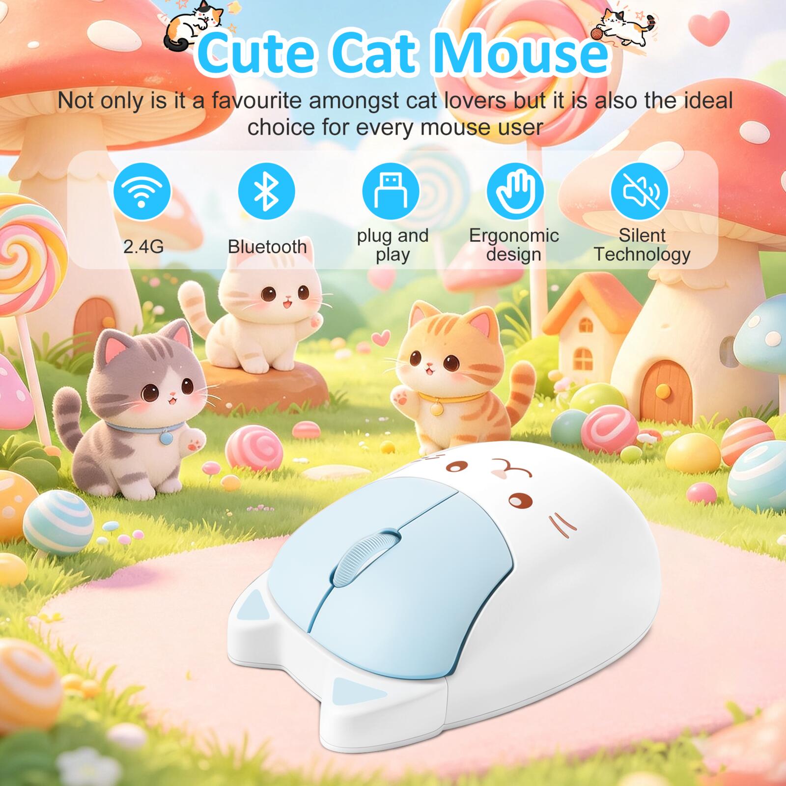 เมาส์ไร้สายรูปทรงแมวน่ารัก 2.4 - Ergonomic Mouse 2.4G Silent Click บทวิจารณ์และราคา