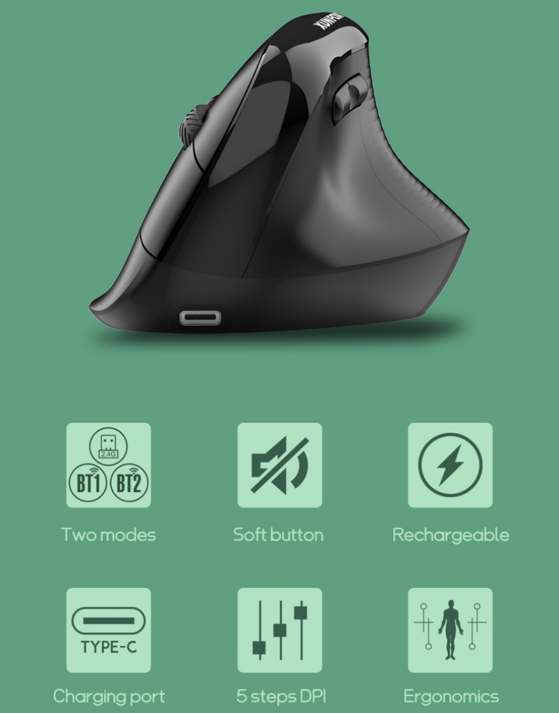 แนวตั้งเมาส์ไร้สายโหมดคู่ 2.4G - Vertical Mouse Dpi 4000 บทวิจารณ์และราคา