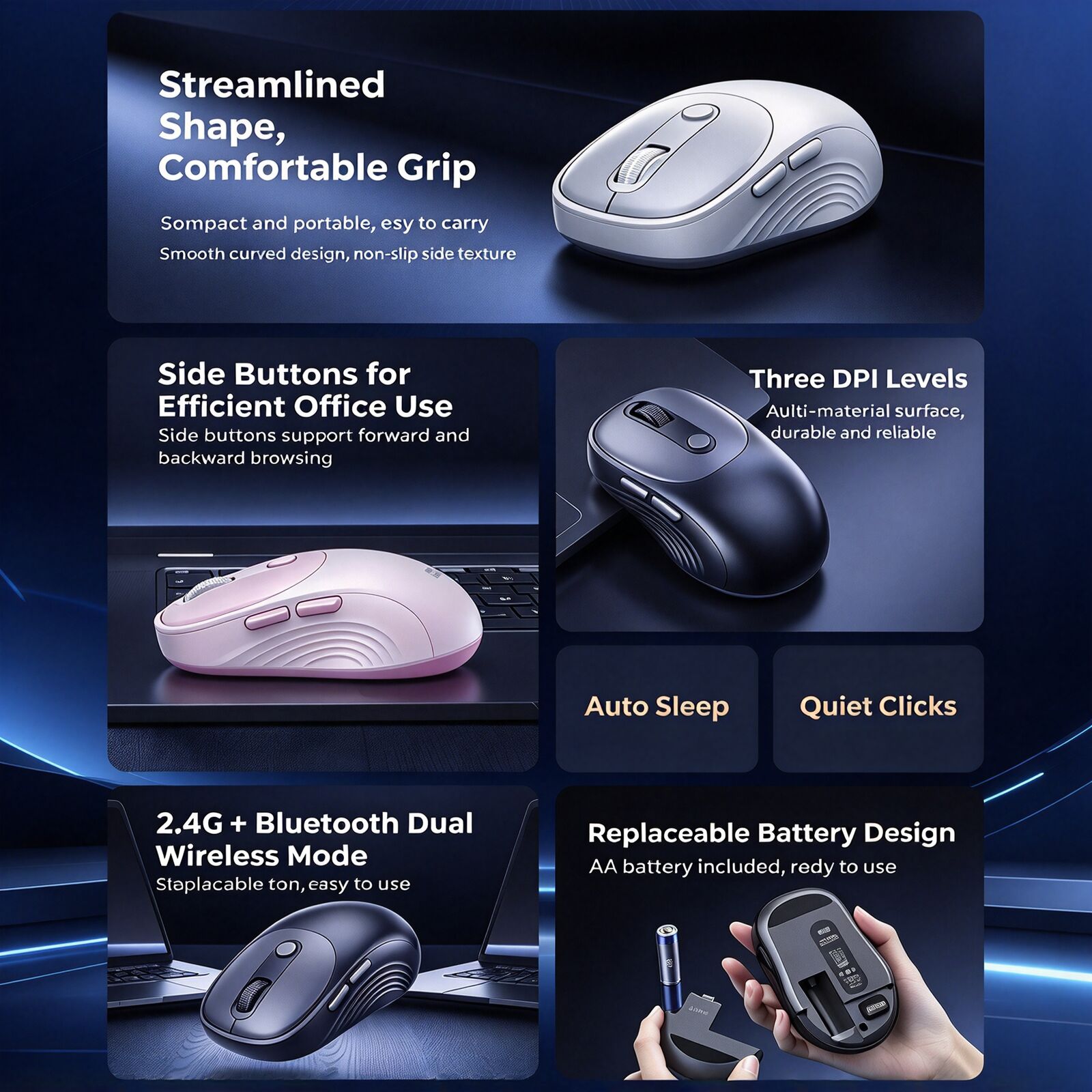 เมาส์ไร้สาย 2.4G และบลูทูธ โหม - Ergonomic Mouse 2.4G Silent Click บทวิจารณ์และราคา