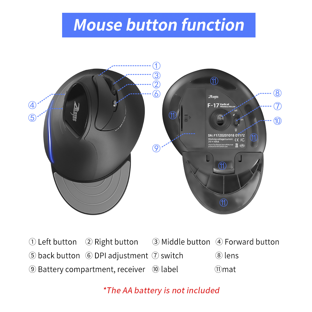 ZELOTES F-17 เมาส์แนวตั้งเมาส์ - Vertical Mouse Rechargeable Bluetooth บทวิจารณ์และราคา