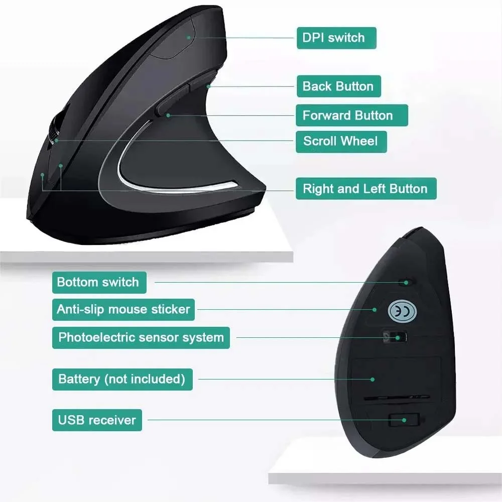 2.4G เมาส์ไร้สายแนวตั้ง ออกแบบ - Vertical Mouse Left Handed บทวิจารณ์และราคา