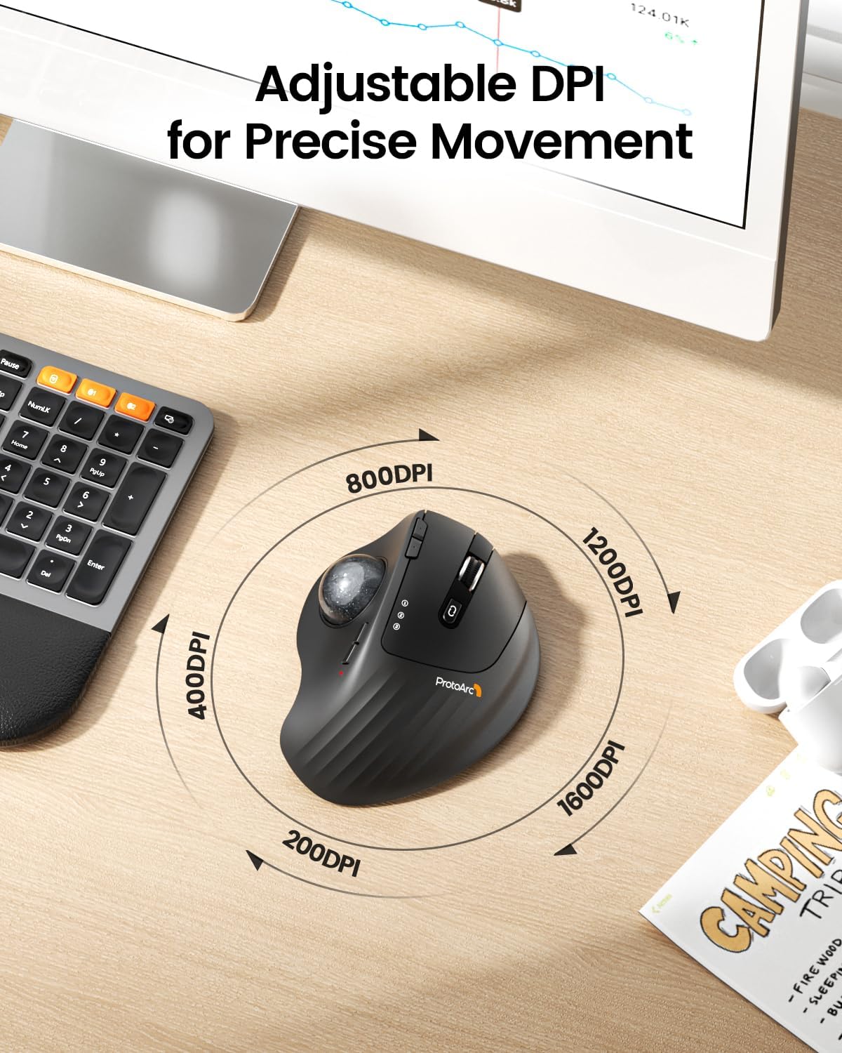 ProtoArc Wireless Trackball Mo - Ergonomic Mouse Trackball Thumb บทวิจารณ์และราคา