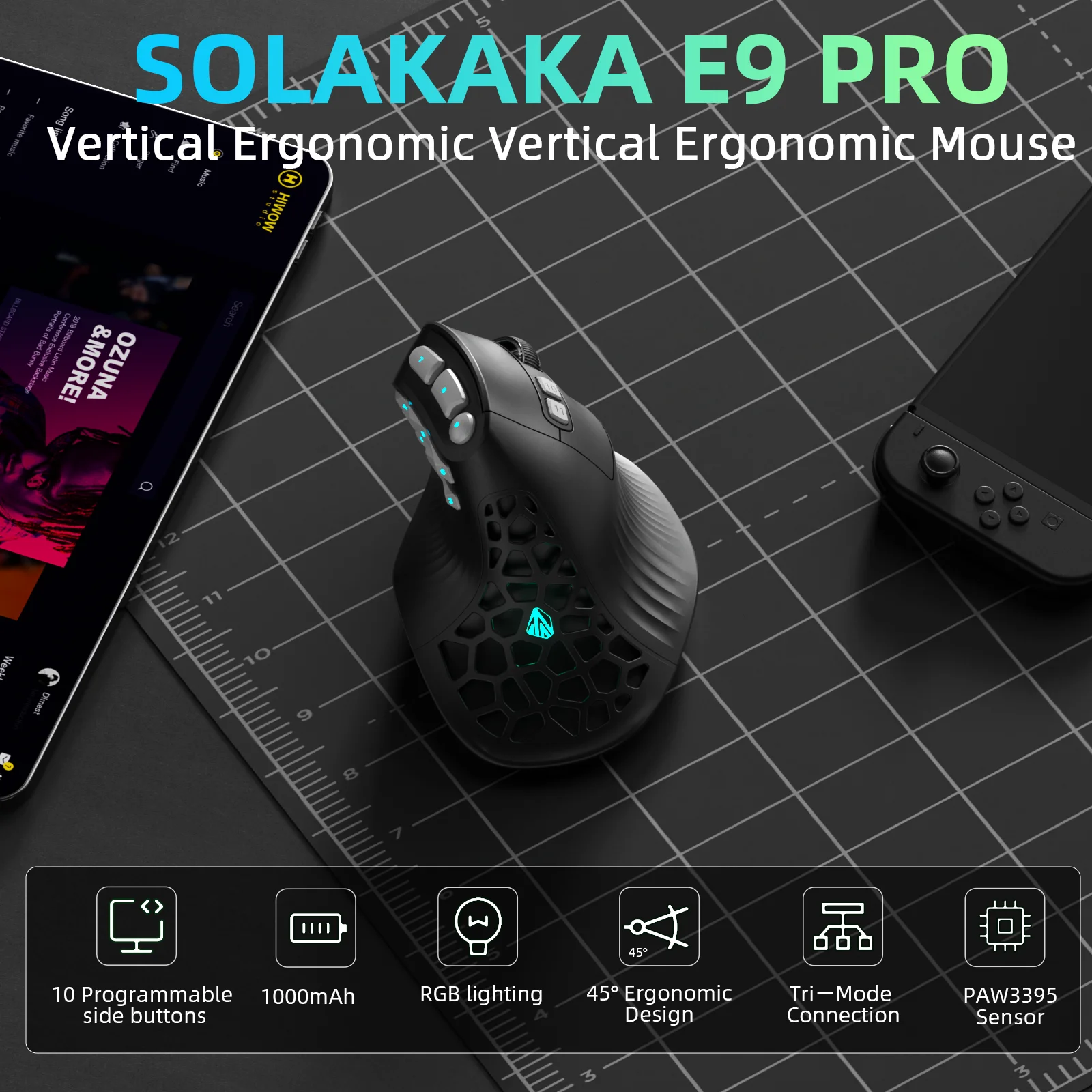 SOLAKAKA E9 Pro MMO เมาส์แนวตั - Vertical Mouse Left Handed บทวิจารณ์และราคา