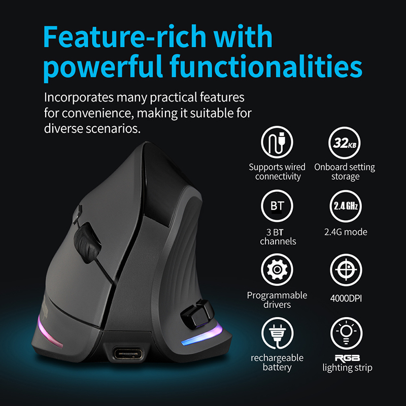 เมาส์ไร้สายแบบชาร์จได้พร้อมหน้ - Vertical Mouse Dpi 4000 บทวิจารณ์และราคา