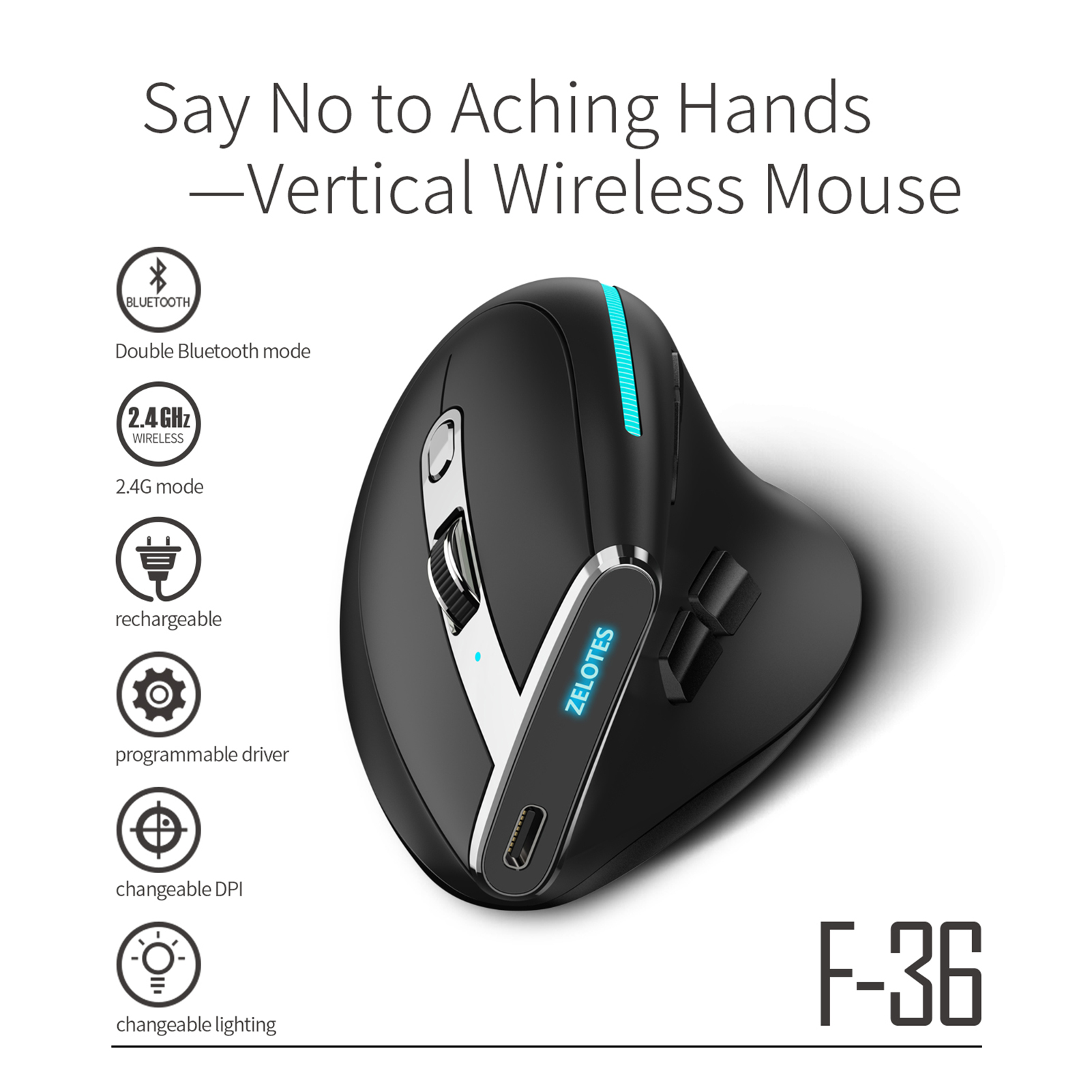 ZELOTES F-36 เมาส์ไร้สายแนวตั้ - Vertical Mouse Rechargeable Bluetooth บทวิจารณ์และราคา
